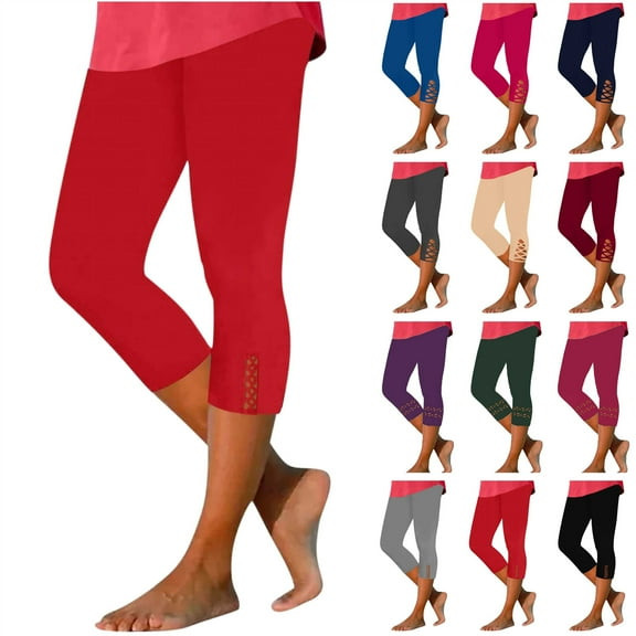 QATAINLAV Capri Leggings for Women Summer Sporting High Waisted Tight Elastic Yoga Cropped Pants Casual Solid Comfy Capris Blue XL Camisas Para Hombres