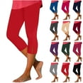 thumbnail image 1 of QATAINLAV Capri Leggings for Women Summer Sporting High Waisted Tight Elastic Yoga Cropped Pants Casual Solid Comfy Capris Red XL Lightning Sales, 1 of 8