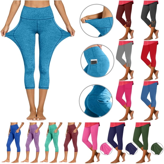 QATAINLAV Capri Leggings for Women Tummy Control Knee Length Cropped Bottom Summer Stretch High Waist Workout Yoga Capris 2026 Solid Color Legging Pants Yellow XXXL