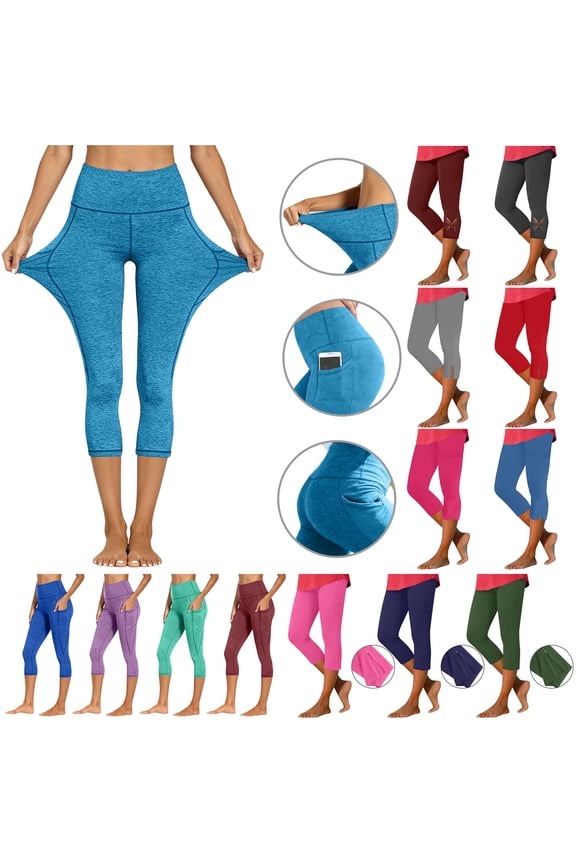 Womens Solid Color Yoga Capri Leggings Plus Size High Waisted Hip Lifting Tight Elastic Fitness Capris with Pockets Black XXXL