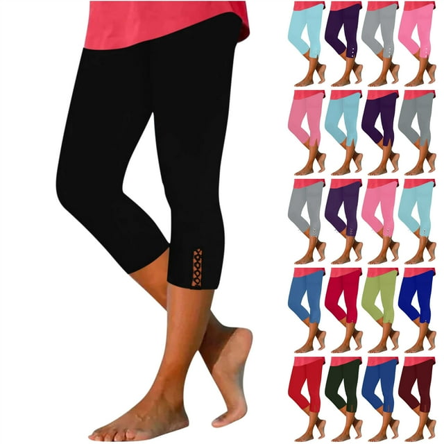 QATAINLAV Capri Leggings for Women Tummy Control Knee Length Cropped Bottom Summer Stretch High Waist Workout Yoga Capris 2024 Solid Color Legging Pants Best Sales Today Army Green XL