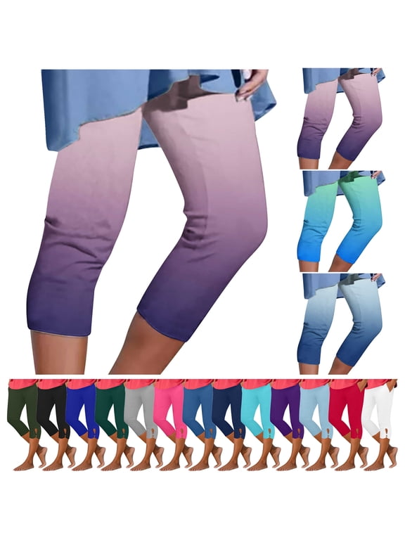 Capri Leggings with Pockets for Women Summer Casual High Waisted Workout Yoga Pants Solid Coloe Tight Bottoms Hot Pink M