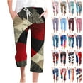 thumbnail image 1 of QATAINLAV Capri Pants for Women Casual Summer Marble Print Linen Cropped Pants Drawstring High Waist Straight Leg Capris Lounge Trousers Navy XL Ropa de Verano Para Mujer, 1 of 5