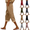 thumbnail image 1 of QATAINLAV Capri Pants for Women Cotton Linen Casual Summer Capris Drawstring Waist Wide Leg Cropped Trousers with Pockets Red XXL, 1 of 6