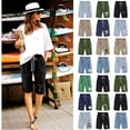 thumbnail image 1 of QATAINLAV Capri Pants for Women High Waisted Drawstring Wide Leg Knee Length Shorts Lightweight Linen Casual Bermuda Shorts Black M, 1 of 4
