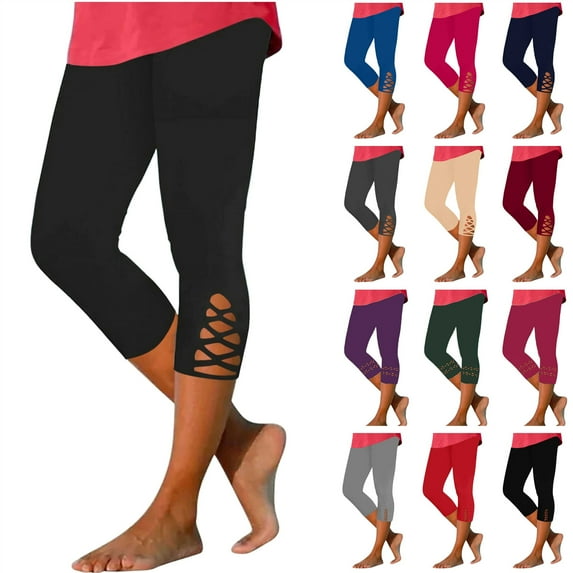 QATAINLAV Capris Pants for Women High Waist Workout Compression Capri Leggings Solid Casual Cutout Knee Length Yoga Leggings Mothers Day Gift Blue XXXL Mothers Day Gifts