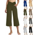 thumbnail image 1 of QATAINLAV Capris for Women Crossover High Waisted Wide Leg Yoga Pants Casual Stretch Summer Cropped Sweatpants with Pockets Khaki M, 1 of 7