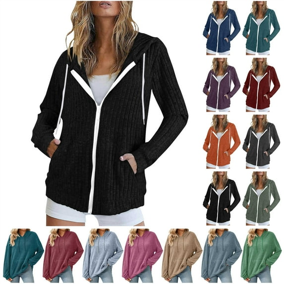 QATAINLAV Lightweight Zip up Hoodie Women Solid Casual Y2k Hoodies Fall Winter Cute Long Sleeve Hooded Sweatshirts Jacket with Pockets, Green, L