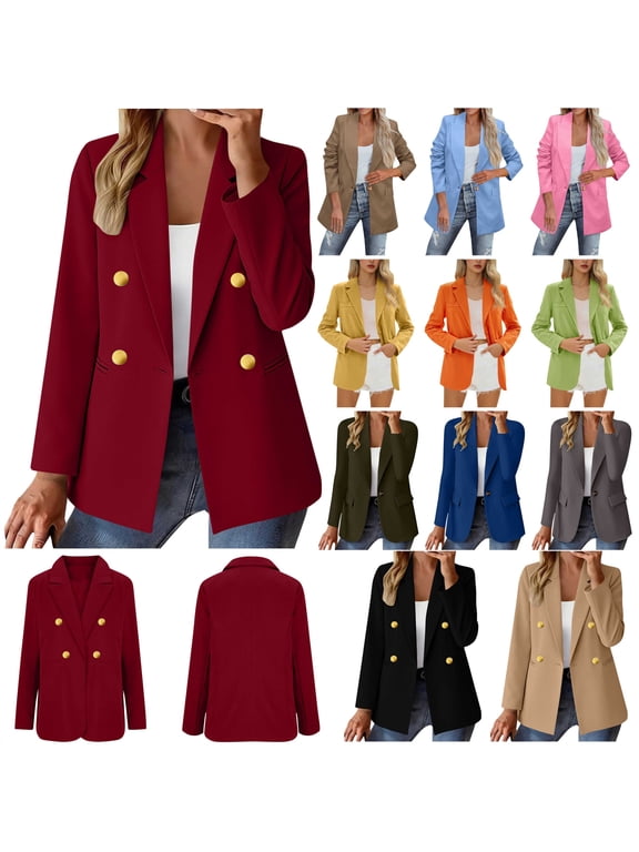 Cardigan for Women Business Casual Double Breasted Blazers Jacket Solid Color Open Front Sport Coats with Pockets Dark Gray XXXL