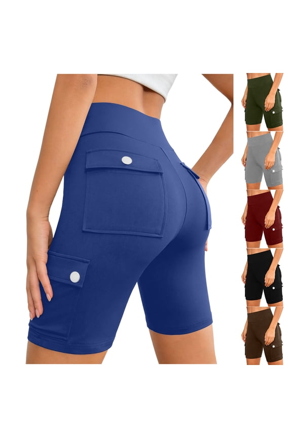 Cargo Leggings Shorts with Pockets for Women Tummy Control High Waisted Long Shorts Hiking Yoga Cropped Pants Gray XL