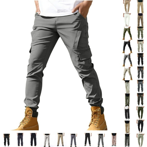 QATAINLAV Cargo Pants for Men Camo Tactical Pants Outdoor Casual Drawstring Sweatpants Ankle Cuffs Hiking Pants Elastic Waist Work Trousers with Pockets Multicolor S