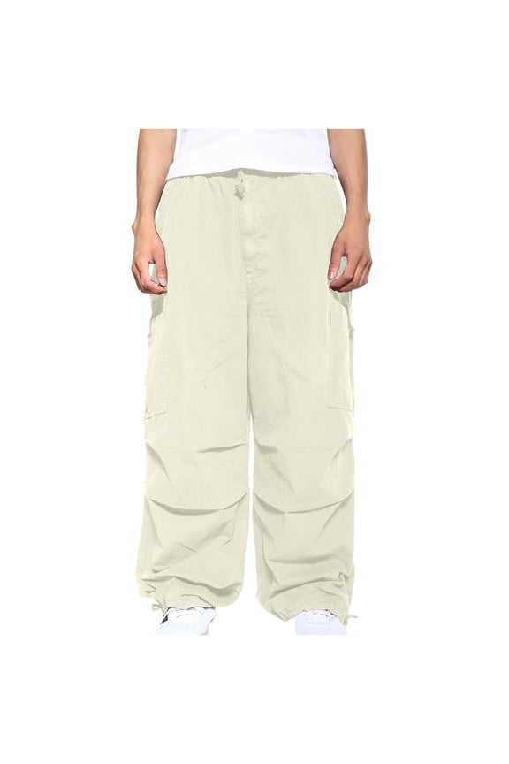 Cargo Pants for Men Casual Baggy Parachute Sweatpant Summer Elastic Waist Hiking Pants with Multi Pockets 2025 Solid Color Work Trousers Beige XL