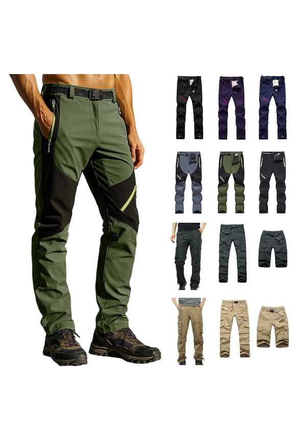 Cargo Pants for Men Hiking Convertible Zip Pants Outdoor Lightweight Fishing Pants 2025 Solid Color Work Trousers with Multi Pockets Khaki 3XL