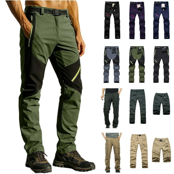 QATAINLAV Cargo Pants for Men Hiking Convertible Zip Pants Outdoor Lightweight Fishing Pants 2024 Solid Color Work Trousers with Multi Pockets Gray L