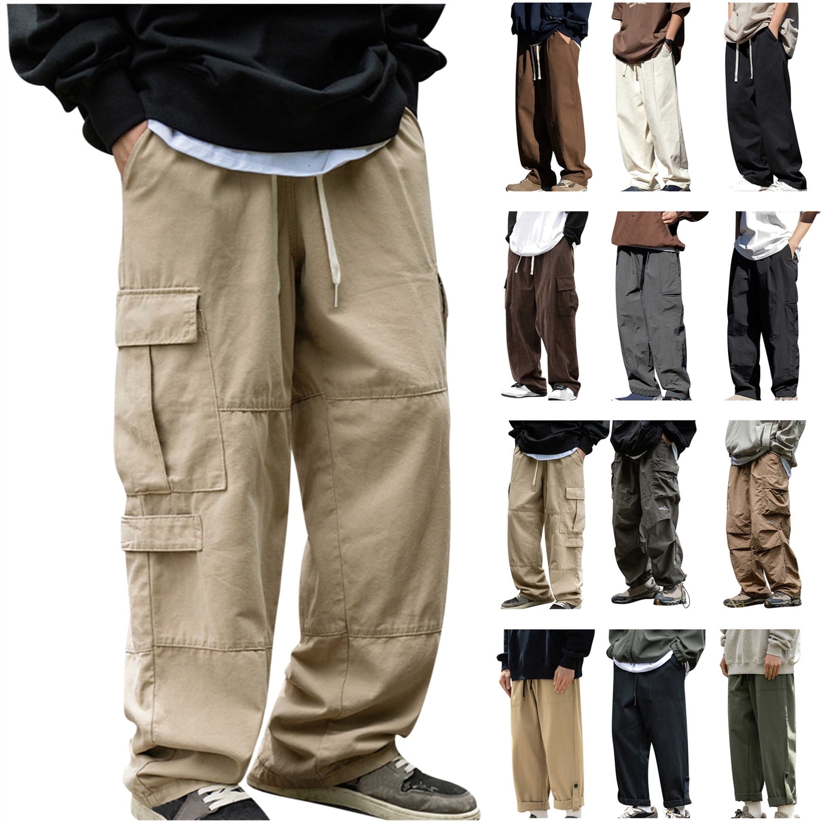 QATAINLAV Cargo Pants for Men Loose Fit Wide Leg Pants with Multi