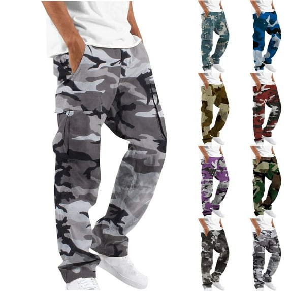 QATAINLAV Cargo Pants for Men Outdoor Camo Printed Military Combat Tactical Pants Casual Drawstring Sweatpants Loose Fit Work Trousers with Multi Pockets Birthday Gifts Red 3XL