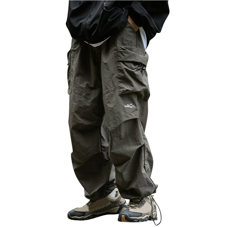 Qatainlav Cargo Pants Men's High Waisted Parachute Sweatpant 2024 Summer Baggy Hiking Pants Vintage Solid Color Work Trousers with Multi Pockets