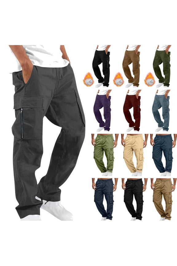 Cargo Pants for Men Casual Drawstring Elastic Waist Joggers Athletic Pants Solid Color Zipper Pockets Hiking Sweatpants, Dark Gray, L
