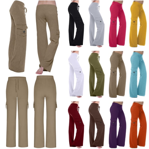 QATAINLAV Cargo Pants for Women Plus Size Wide Leg Yoga Pants Casual Drawstring High Waisted Lounge Trousers Flare Leggings with Pockets Orange XXL