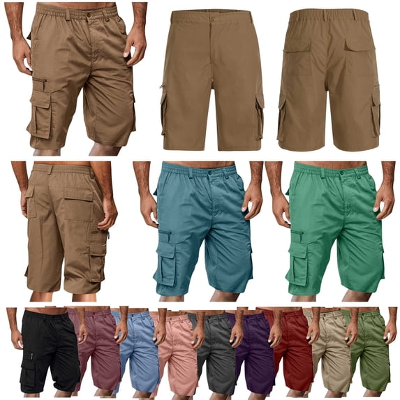 QATAINLAV Cargo Shorts Mens Big and Tall Twill Work Shorts Casual Elastic Waist Long Shorts with Multi Pockets Khaki XL