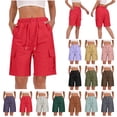thumbnail image 1 of QATAINLAV Cargo Shorts for Women Drawstring Elastic Waist Bermuda Shorts Summer Casual Hiking Travel Short Pants with Pockets Red S, 1 of 7