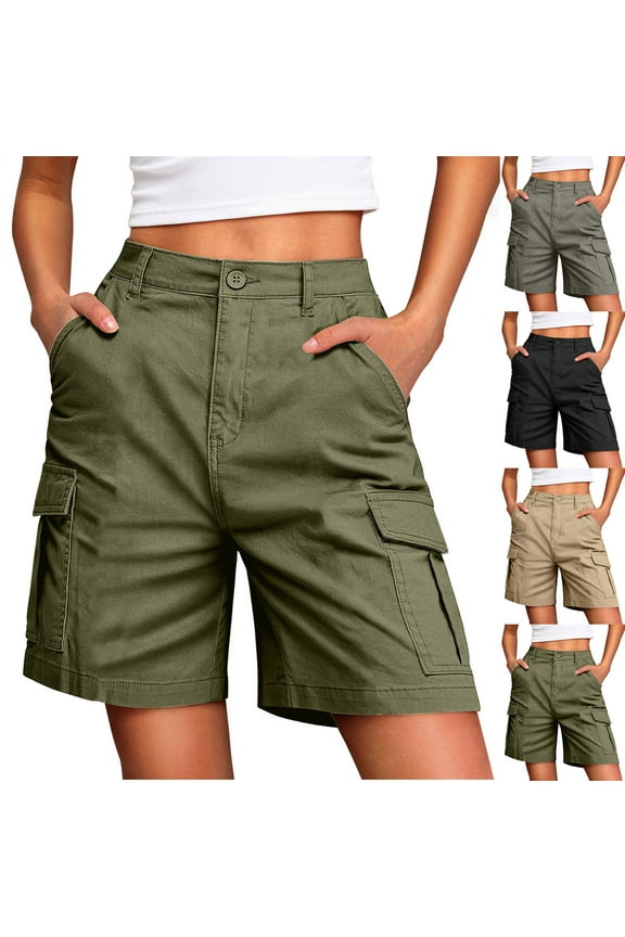 Cargo Shorts for Womens Petite High Waist Twill Shorts with Pockets Casual Beach 5 Inch Inseam Summer Jorts for Women