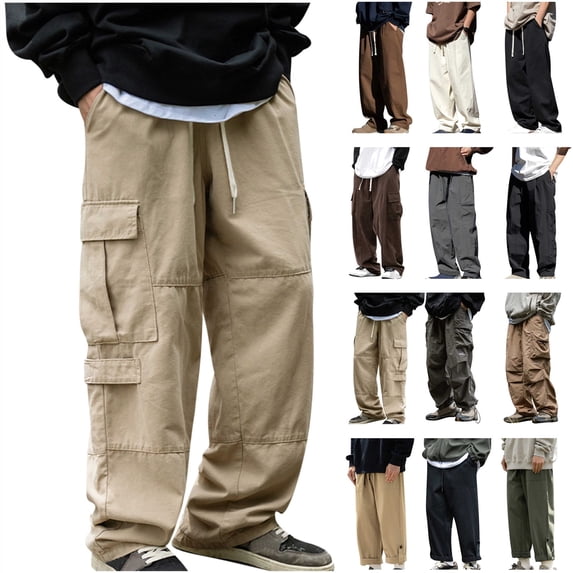 QATAINLAV Cargo Sweatpants for Men Baggy Wide Leg Lounge Pants Solid Color Casual Drawstring Work Trousers with Pockets Fall Clothes Army Green M