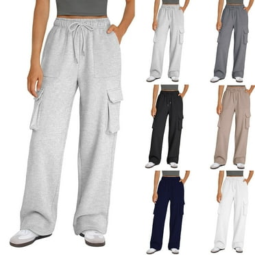 QATAINLAV Cargo Sweatpants for Women Baggy Straight Wide Leg Pants Solid Color Lounge Trousers Outdoor Casual Work Pants with Multi Pockets Flash Sales Today Gray S