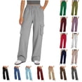 thumbnail image 1 of QATAINLAV Womens Baggy Sweatpants with Multi Pockets Casual Drawstring Elastic Waist Wide Leg Cargo Pants Solid Color Cotton Lounge Trousers, Dark Gray, XXL, Gifts for Mom, 1 of 9