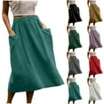 thumbnail image 1 of QATAINLAV Casual A Line Midi Skirts for Women Elastic High Waisted Swing Flared Skirt Summer Linen Beach Skirts with Pockets, Red, XXL, Gifts for Girls, 1 of 10