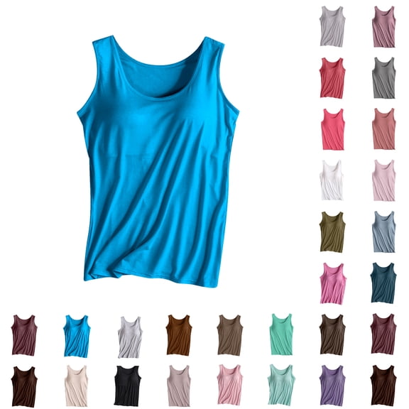 QATAINLAV Casual Sleeveless Tank Tops Solid Built in Bra Shirt 2026 Summer Casual Spaghetti Strap Comfy Camisole Pink S