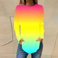 thumbnail image 1 of QATAINLAV Casual Tops for Women Long Sleeve Crew Neck Blouse Fall Plus Size T Shirt Fashion Gradient Print Tunic Sweatshirts Ofertas Flash Multicolor XL, 1 of 5