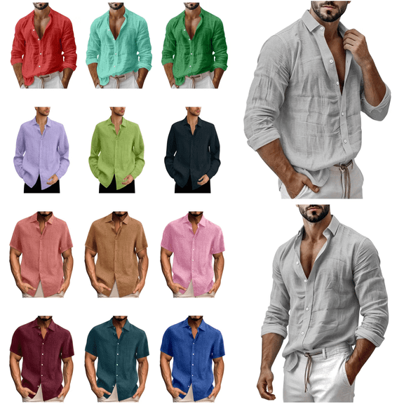 QATAINLAV Casual Tops for Man Long Sleeve Cotton Gauze Shirts Solid Buttons Down Collared Summer Beach Hippie Shirts Sky Blue XL