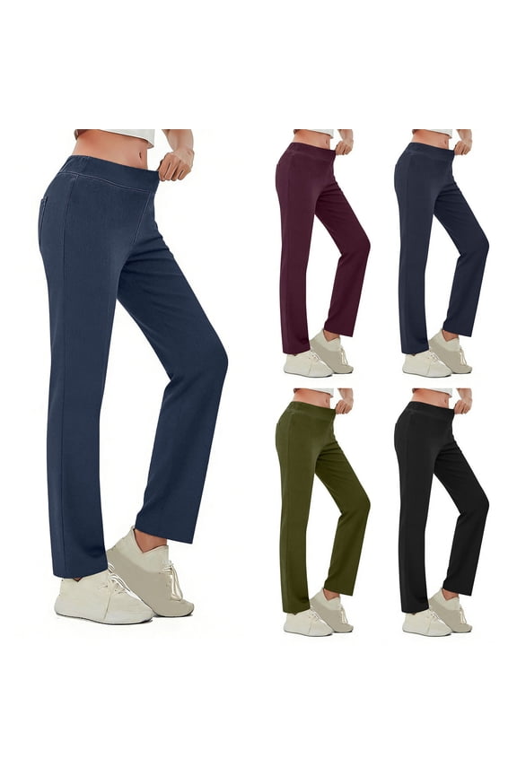 Casual Work Jean Pants for Women High Waist Stretch Slim Fit Jeans Lightweight Straight Leg Workout Yoga Trousers with Pocket, Blue, XXXL