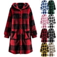 thumbnail image 1 of QATAINLAV Checkered Sherpa Jacket for Woman Long Sleeve Button Hooded Fleece Coat Fall Winter Long Plaid Shacket with Pockets, 1 of 7