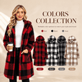 thumbnail image 1 of QATAINLAV Checkered Sherpa Jacket for Women Long Sleeve Button Hooded Fleece Coat Fall Winter Long Plaid Shacket with Pockets, 1 of 9