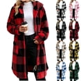 thumbnail image 1 of QATAINLAV Checkered Sherpa Jacket for Women Long Sleeve Button Hooded Fleece Coat Fall Winter Long Plaid Shacket with Pockets, 1 of 7
