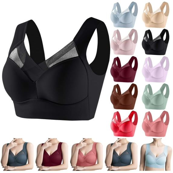 QATAINLAV Womens Seamless Push Up Wireless Bras Lace Push up No Underwire Support Bra Plus Size Posture Correcting Bra for Seniors Rose Gold XXXXXXL