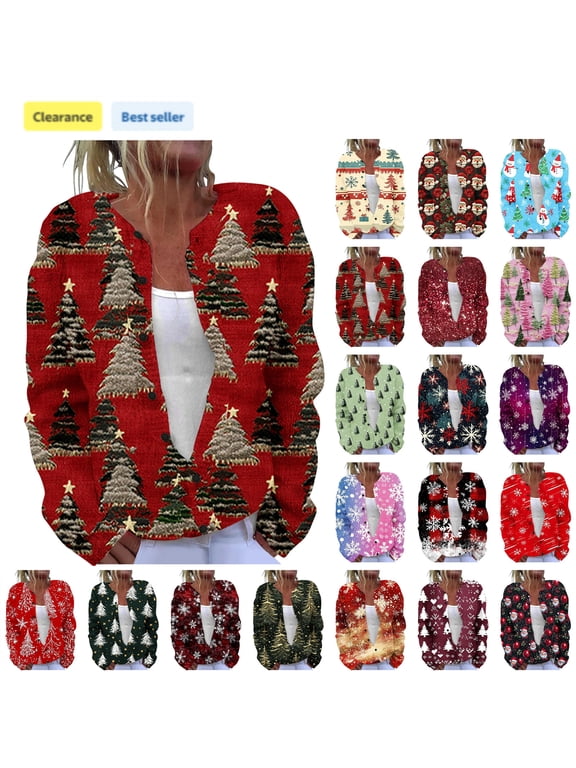 Christmas Gifts for Woman Ugly Graphic Knitted Sweaters Tops Oversized Long Sleeve Button Up Cardigans, Multicolor, XXXXXL
