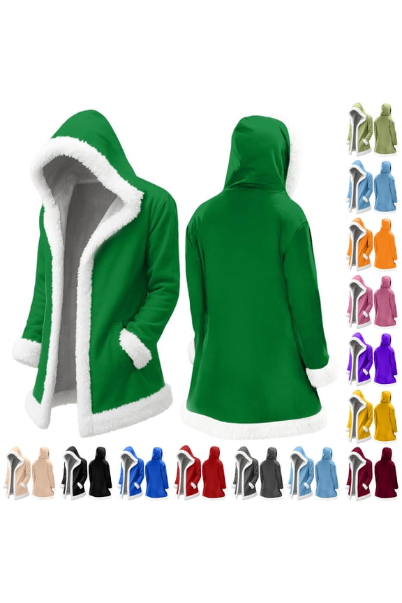 Christmas Jacket for Men Warm Lined Winter Fleece Hooded Cardigan Funny Santa Claus Coat, Red, XXXXL