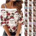 thumbnail image 1 of QATAINLAV Christmas Sweaters for Women Faux Fur Trim Long Sleeve Shirts Funny Xmas Graphic Off The Shoulder Tops, Red, XL, 1 of 6