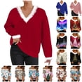 thumbnail image 1 of QATAINLAV Christmas T Shirt for Women Fuzzy Neck Off Shoulder Strap Shirts Cute Xmas Printed Tops Fashion Holiday Tees, Sky Blue, S, 1 of 6
