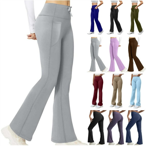 QATAINLAV Womens Leggings with Pockets High Waist Casual Bell Bottom Bootcut Leggings Gym Tummy Control Flare Yoga Pants, Black, M