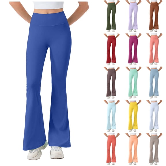 QATAINLAV Coffee Women's Bootleg Yoga Pants Casual High Waisted Workout Flare Leggings Solid Tummy Control Bell Bottom Trousers