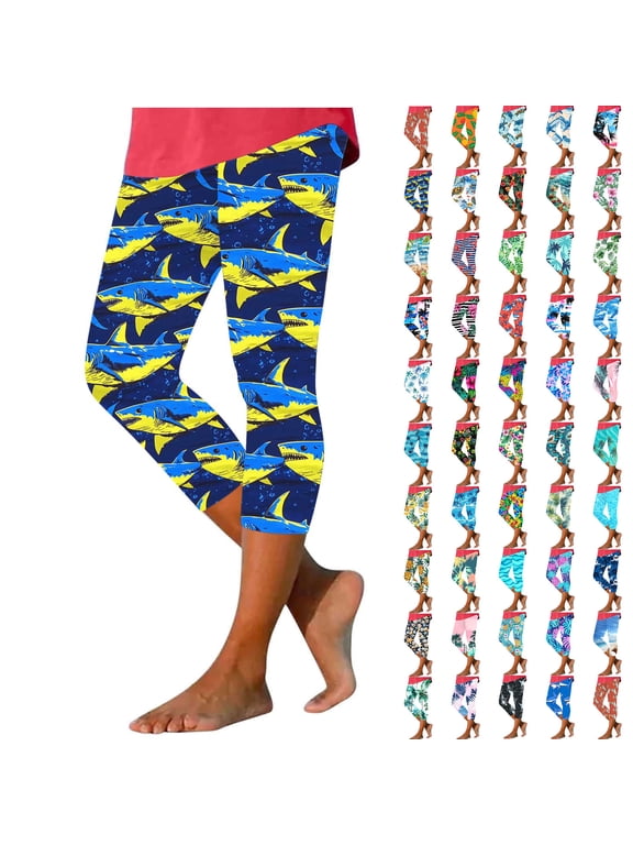 Compression Leggings for Women Tummy Control Summer Hawaiian Tropical Print High Waist Yoga Cropped Pants Casual Knee Length Slim Fitting Beach Capris Multicolor XL