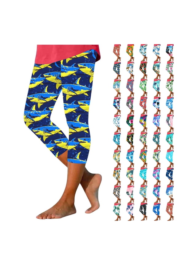 Compression Leggings for Women Tummy Control Summer Hawaiian Tropical Print High Waist Yoga Cropped Pants Casual Knee Length Slim Fitting Beach Capris Multicolor M Prime Sales Today