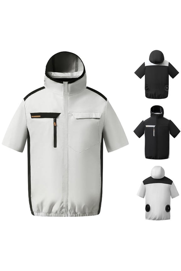 Cooling Jackets for Men Hot Summer Air Conditioning Fans Short Sleeve Hoodies Hiking Cooling Fishing Work Tops, Gray, XXXXL