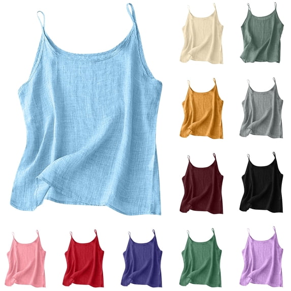 QATAINLAV Cotton Linen Camisole Tops for Women Loose Fit Spaghetti Strap Tanks 2025 Summer Casual Sleeveless Shirts Army Green XXXL