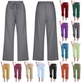thumbnail image 1 of QATAINLAV Wide Leg Straight Capris for Women Loose Fit Cotton Linen Cropped Trousers Solid Drawstring Waist Beach Capri Pants with Pockets Sky Blue XXL, 1 of 6
