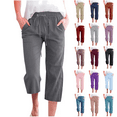 thumbnail image 1 of QATAINLAV Wide Leg Straight Capris for Women Loose Fit Cotton Linen Cropped Trousers Solid Drawstring Waist Beach Capri Pants with Pockets Birthday Gifts Sky Blue XXL, 1 of 6